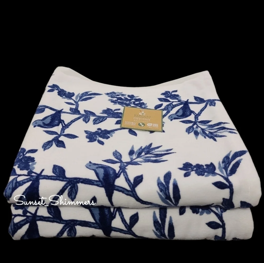 6pc Floral Song Bird Toile Velour Bath Hand Tip Towel Set Deborah Connolly